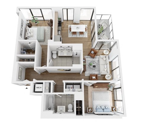 a 3d floor plan of a home with a bedroom and a bathroom